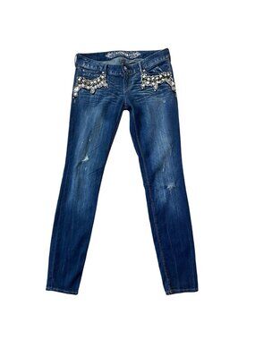 Express Y2K Rhinestone MCBling  Zelda Jeans Womens 6 Slim Fit Ultra Low Rise